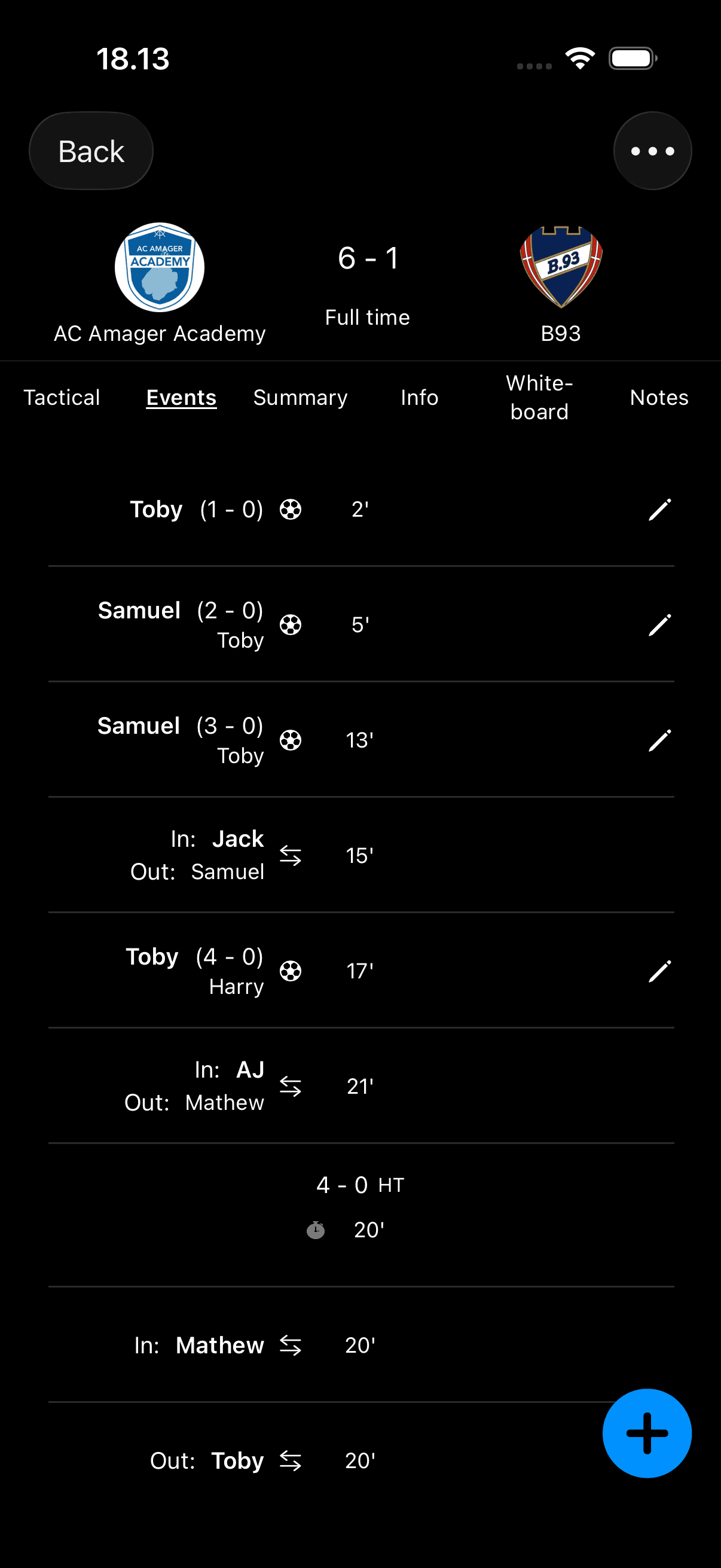 Match events feed