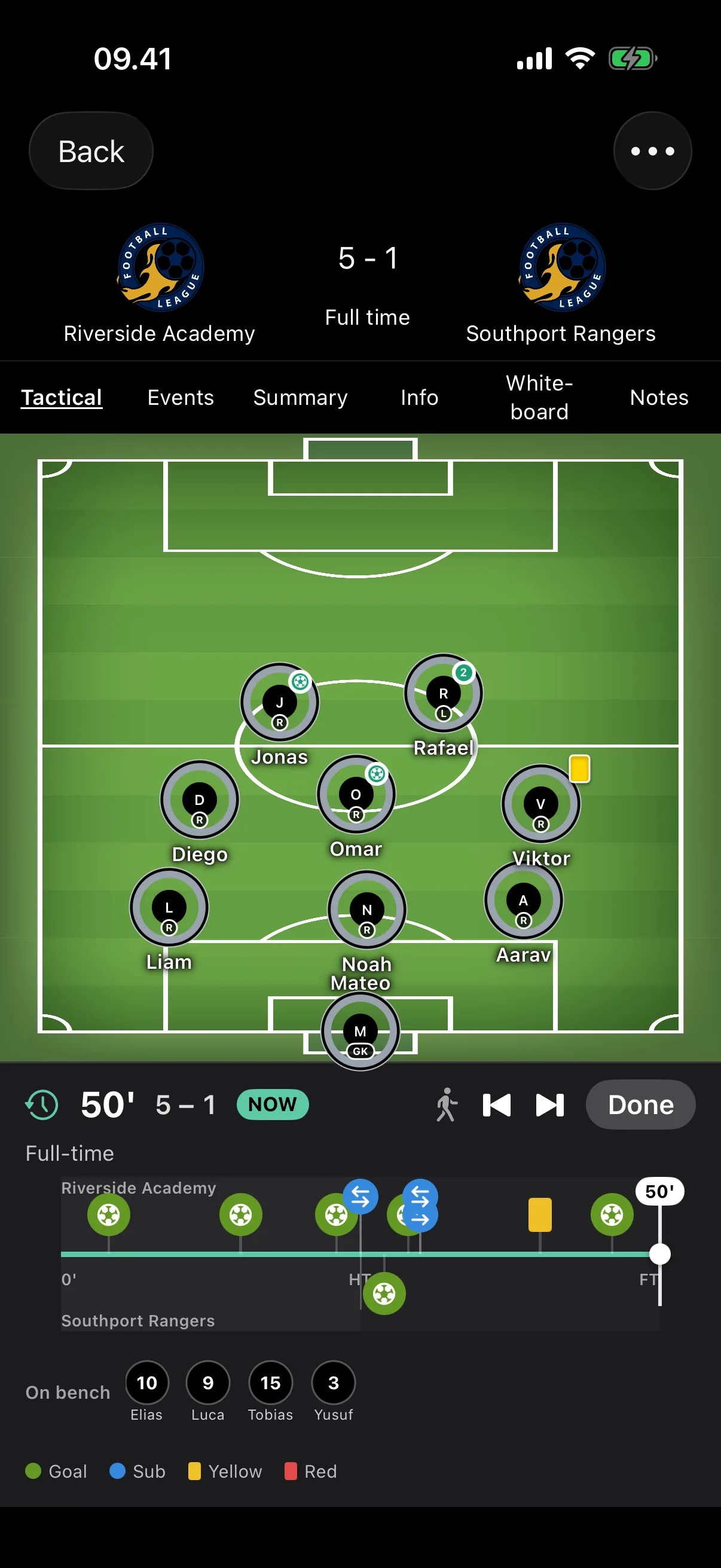 Match replay timeline scrubbed back to the 41st minute